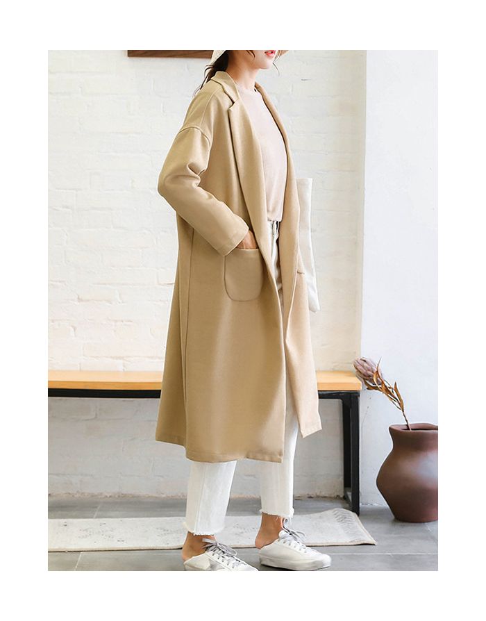 Spring New Korean Loose Lapel Long Sleeve Pockets Windbreaker Women Medium Long Cardigan Coat